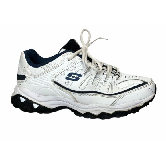 Skechers Sneakers Athletic Shoes 50127 Mens 8 Memory Fit White Navy Blue Reprint - Picture 3 of 10